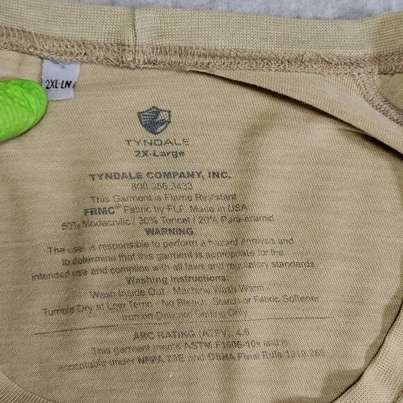 Tyndale FR HRC1 NFPA 2112 Mens 2XL Tan Long Sleeve Work Baselayer Shirt - Picture 3 of 8